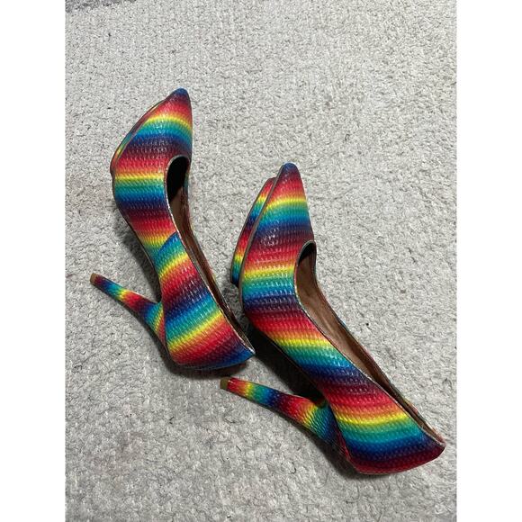 Jeffrey Campbell Bullet Platform Heels Womens Sz 6 Rainbow LGBTQ Pride Handmade - Picture 3 of 13